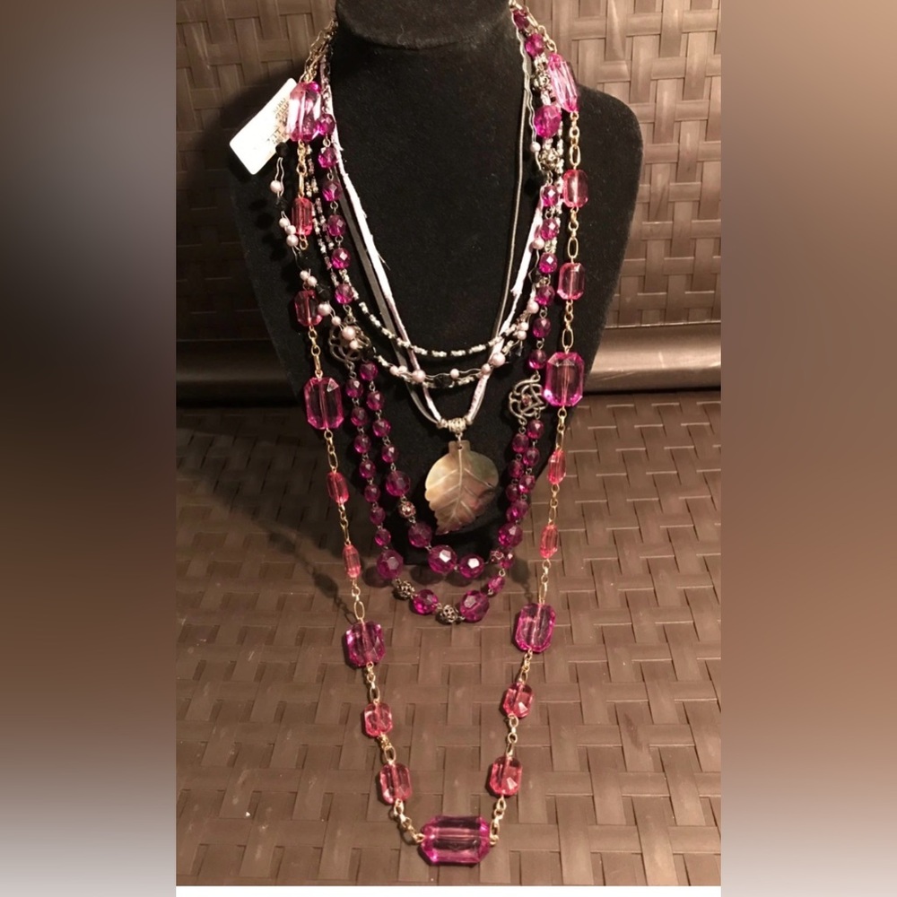 SET of 5 pcs Purple Necklace Gorgeous Pearl Leaf Pendant